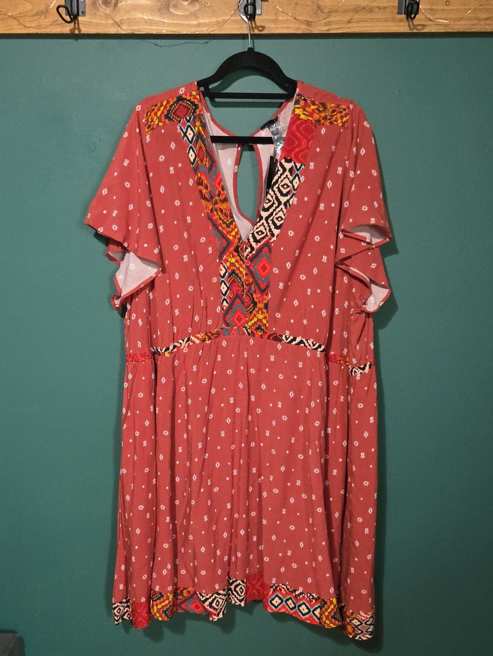 torrid Mini Challis Border Skater Dress - Rust/Geometric Sz 4x NWT
